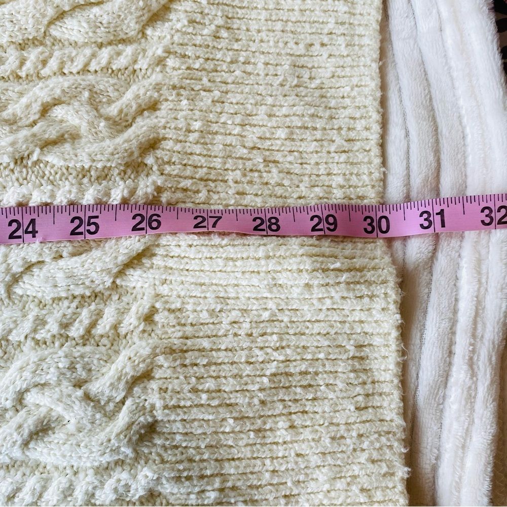 Free People Laurel Chunky Cable Knit Sweater L Ivory Oversized Collared Pullover - Picture 12 of 12